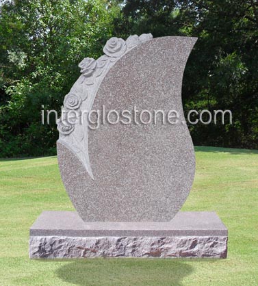 Tear Drop with Carved Flowers Headstone