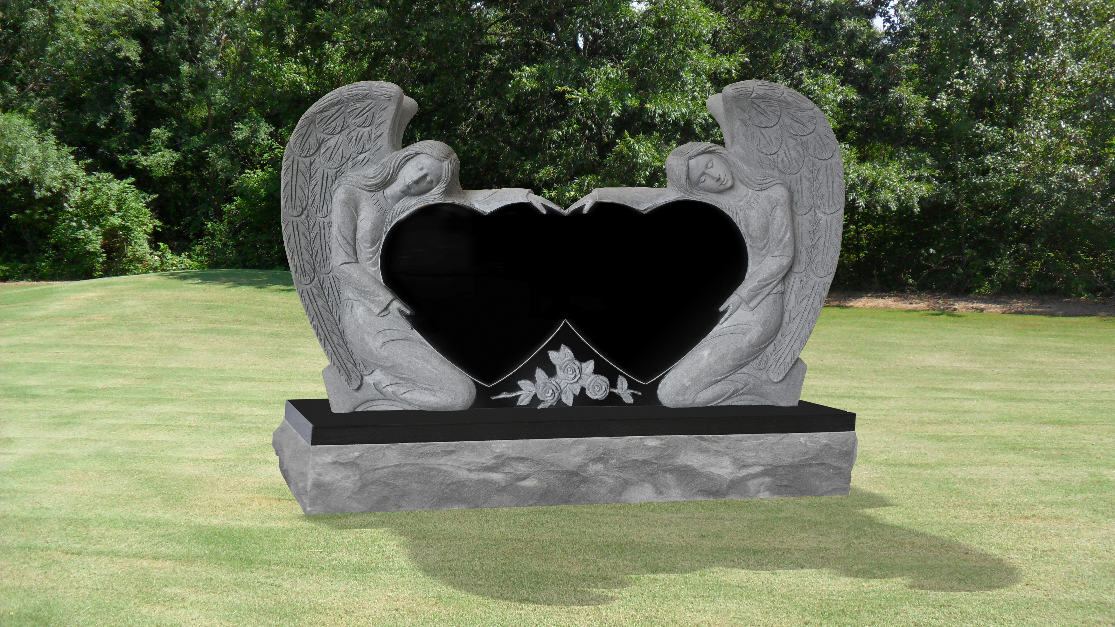 Double Angel Double Heart Headstone