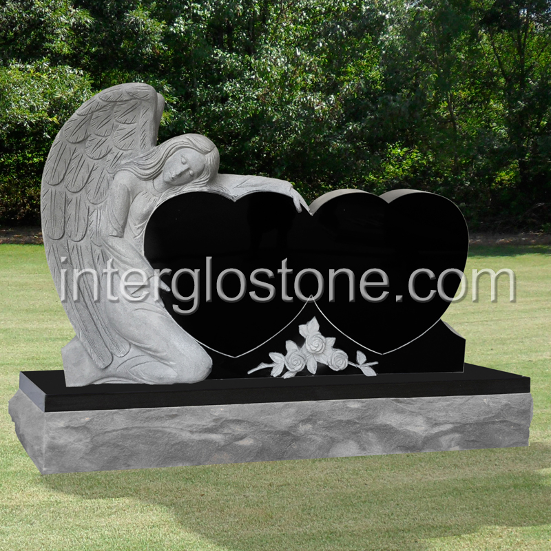Single Angel Double Heart Headstone