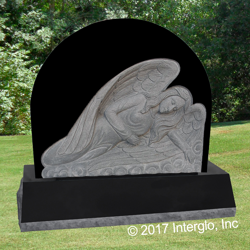 Single Angel on Clouds Bas Relief Headstone
