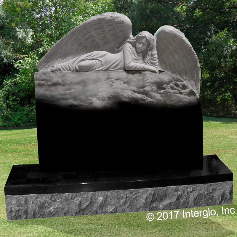 Angel Lying on Clouds Headstone