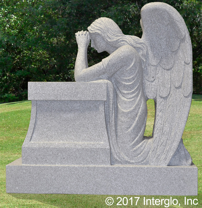 Kneeling Angel on Pedestal Headstone