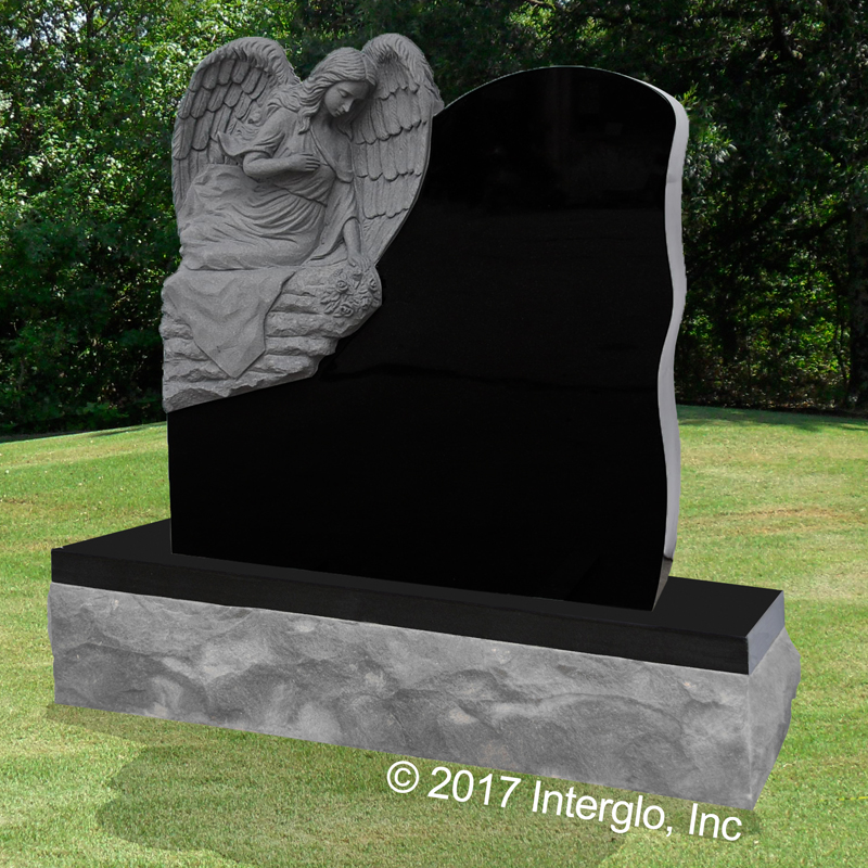 Sitting Angel with Flowers Headstone
