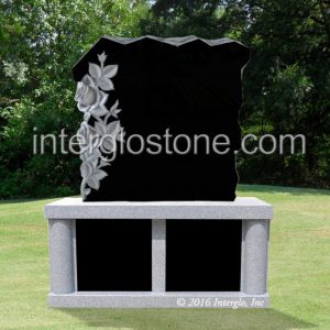 rock-with-flowers-headstone-on-base-unit